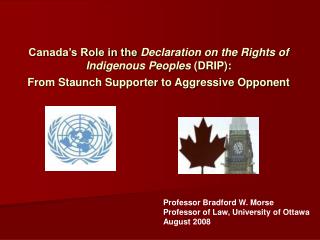 Professor Bradford W. Morse Professor of Law, University of Ottawa August 2008