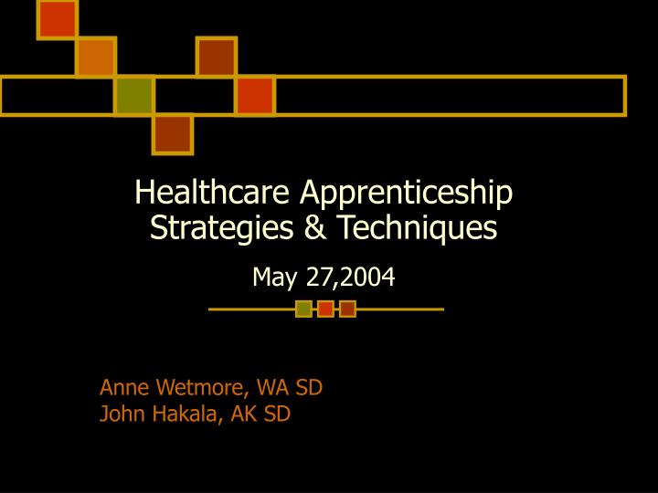 healthcare apprenticeship strategies techniques may 27 2004