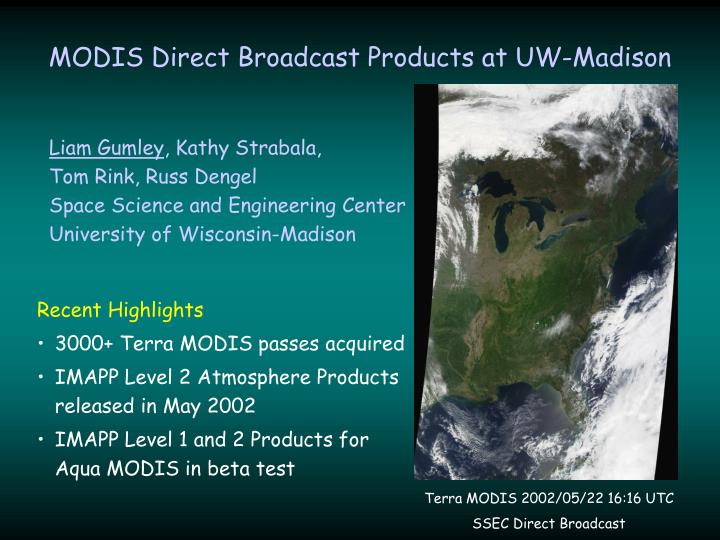 modis direct broadcast products at uw madison