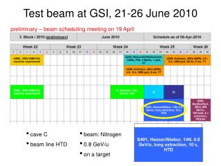 Test beam at GSI, 21-26 June 2010