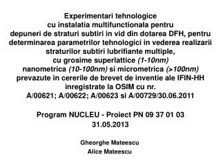 program nucleu proiect pn 09 37 01 03 31 05 2013
