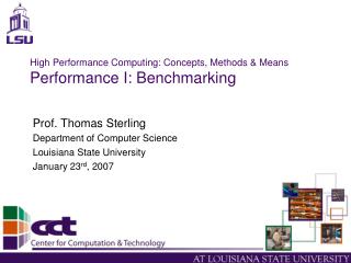 High Performance Computing: Concepts, Methods &amp; Means Performance I: Benchmarking