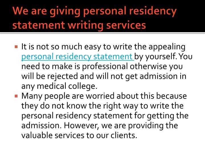 we are giving personal residency statement writing services