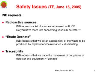 Safety Issues (TF, June 15, 2005)