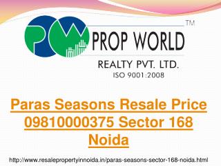 Paras Seasons Resale Price 09810000375 Sector 168 Noida