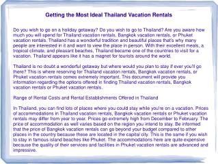 Getting the Most Ideal Thailand Vacation Rentals