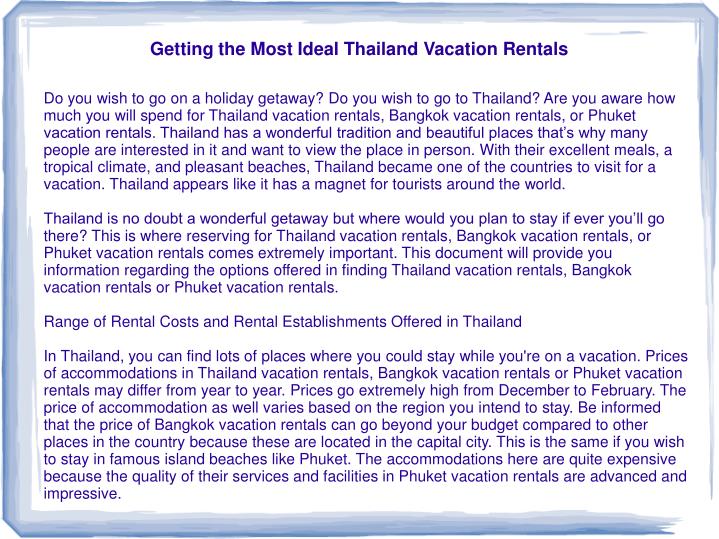 getting the most ideal thailand vacation rentals