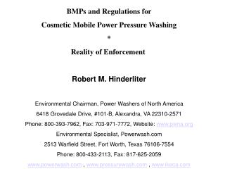 BMPs and Regulations for Cosmetic Mobile Power Pressure Washing * Reality of Enforcement