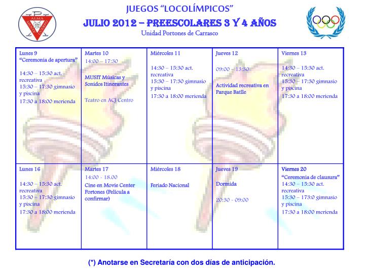 juegos locol mpicos julio 2012 preescolares 3 y 4 a os unidad portones de carrasco