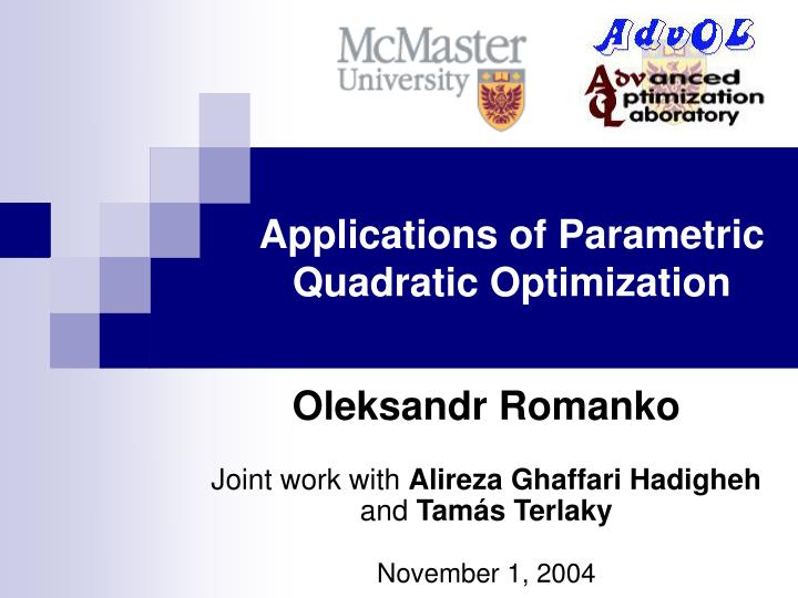 applications of parametric quadratic optimization