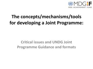 The concepts/mechanisms/tools for developing a Joint Programme :