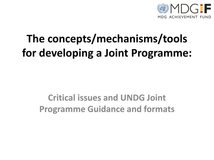 the concepts mechanisms tools for developing a joint programme