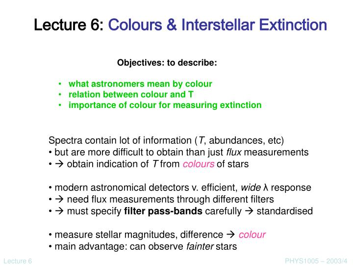 lecture 6 colours interstellar extinction
