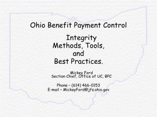 Ohio Benefit Payment Control Integrity Methods, Tools, and