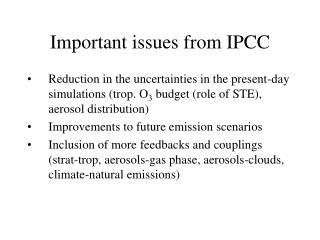 Important issues from IPCC