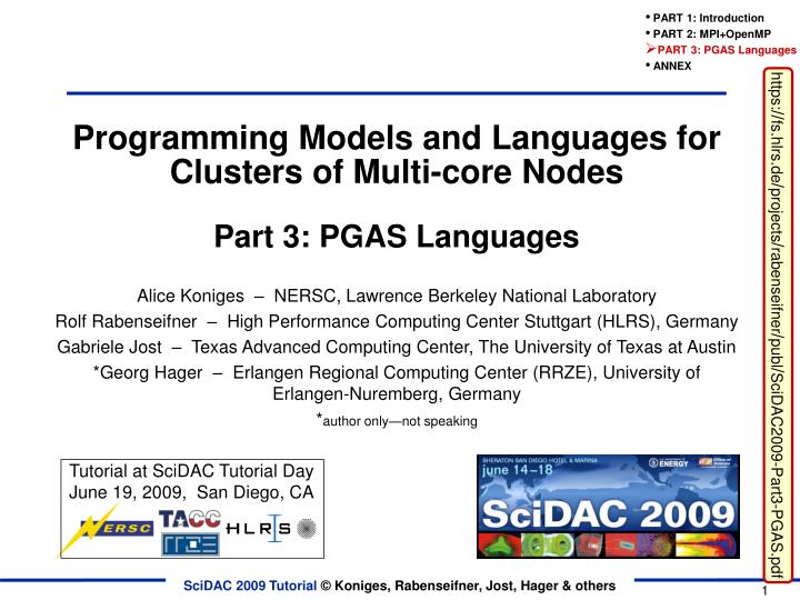 programming models and languages for clusters of multi core nodes part 3 pgas languages