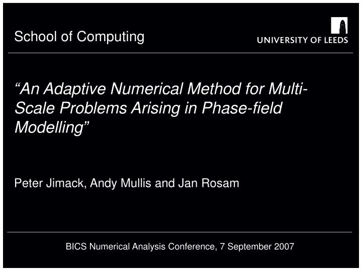 an adaptive numerical method for multi scale problems arising in phase field modelling