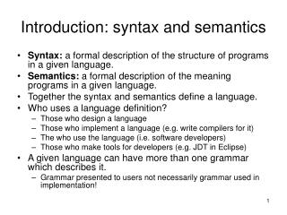 Introduction: syntax and semantics