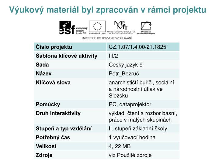 v ukov materi l byl zpracov n v r mci projektu