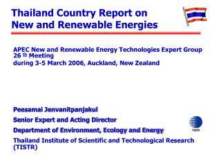 Thailand Country Report on New and Renewable Energies