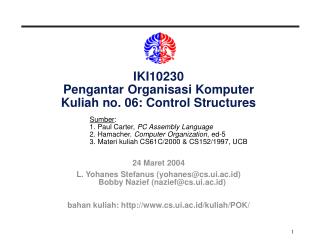 IKI10230 Pengantar Organisasi Komputer Kuliah no. 06: Control Structures