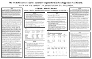 The effect of maternal borderline personality on general and relational aggression in adolescents.