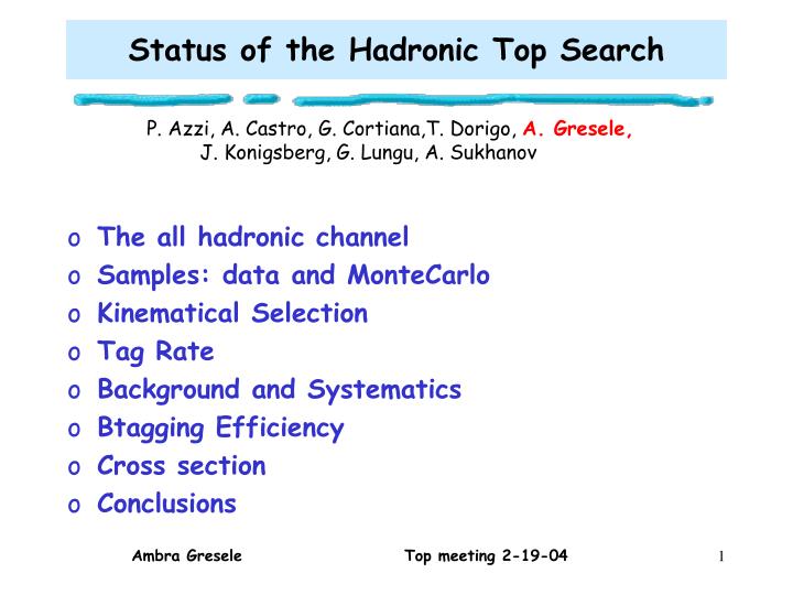 status of the hadronic top search