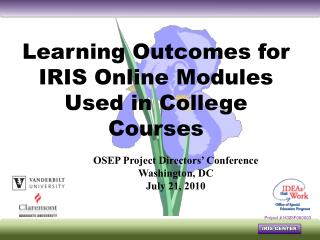 Learning Outcomes for IRIS Online Modules Used in College Courses