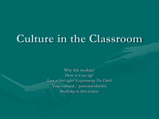 Culture in the Classroom