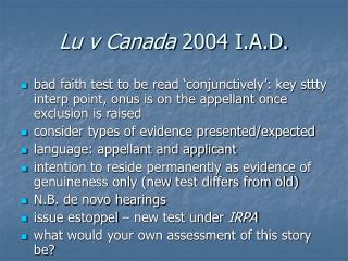 Lu v Canada 2004 I.A.D.