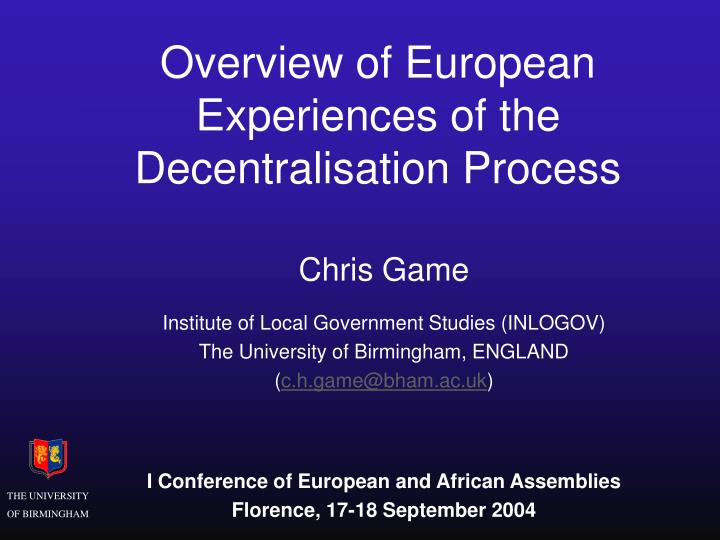 overview of european experiences of the decentralisation process