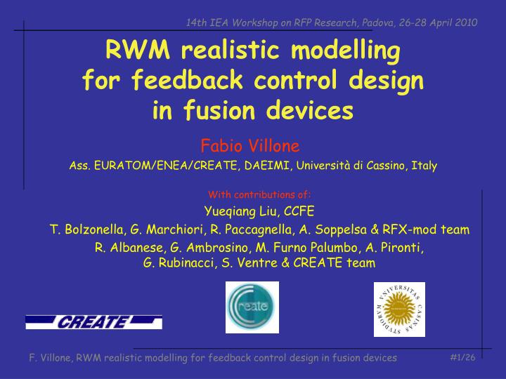 rwm realistic modelling for feedback control design in fusion devices