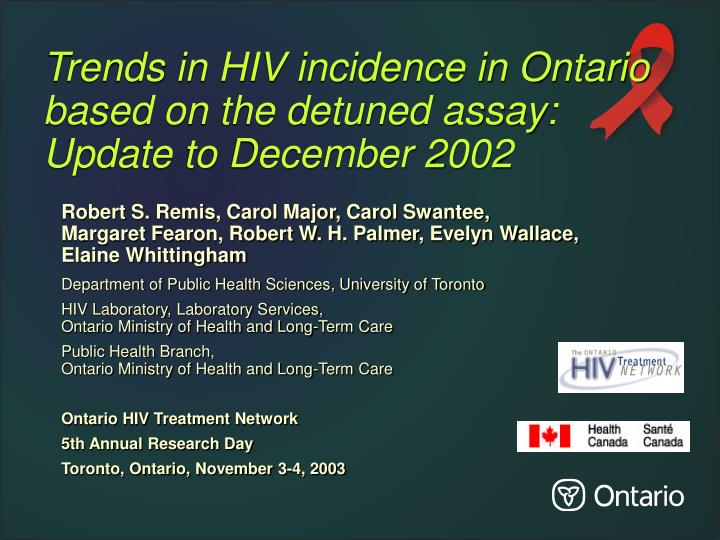 trends in hiv incidence in ontario based on the detuned assay update to december 2002