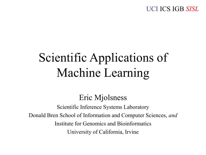 scientific applications of machine learning