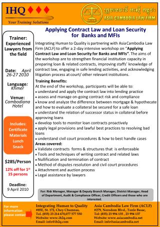 Applying Contract Law and Loan Security for Banks and MFIs