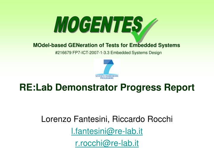re lab demonstrator progress report