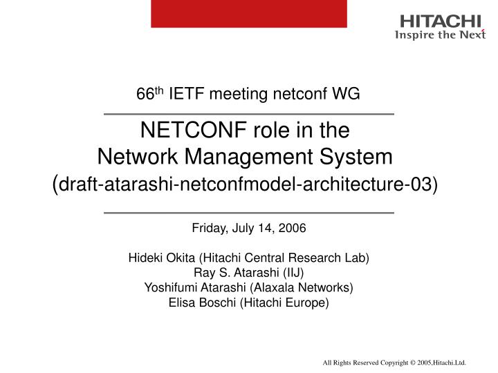netconf role in the network management system draft atarashi netconfmodel architecture 03