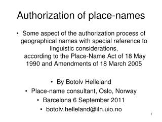 Authorization of place-names