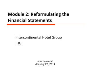 Module 2: Reformulating the Financial Statements