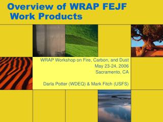 Overview of WRAP FEJF Work Products