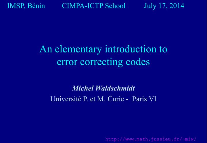 an elementary introduction to error correcting codes