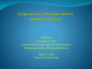 Corporate Social Responsibilities: Global Perspective