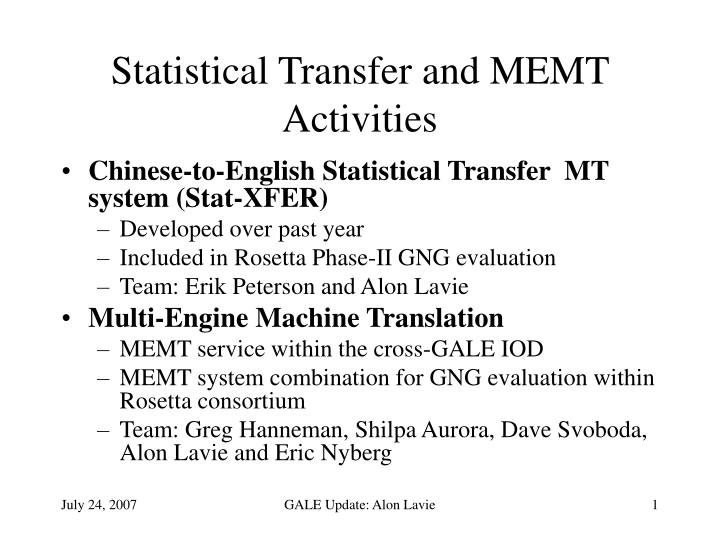 statistical transfer and memt activities