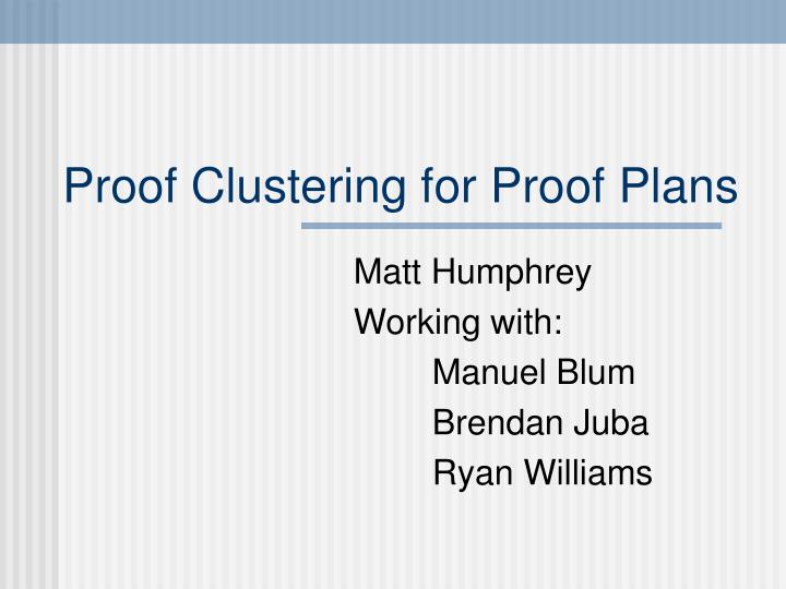 proof clustering for proof plans