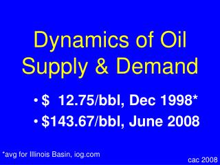 Dynamics of Oil Supply &amp; Demand