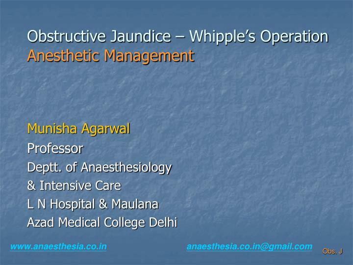 obstructive jaundice whipple s operation anesthetic management