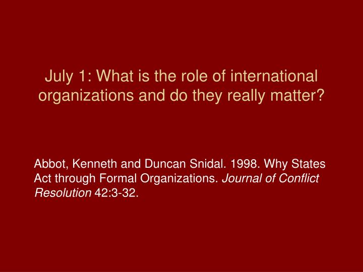 july 1 what is the role of international organizations and do they really matter