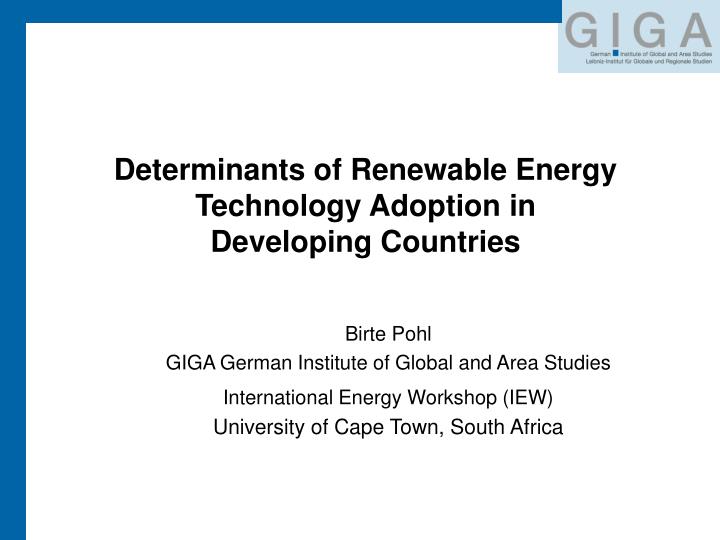 determinants of renewable energy technology adoption in developing countries