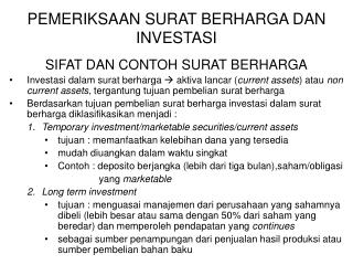 pemeriksaan surat berharga dan investasi