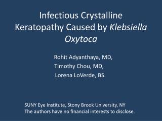 Infectious Crystalline Keratopathy Caused by Klebsiella Oxytoca